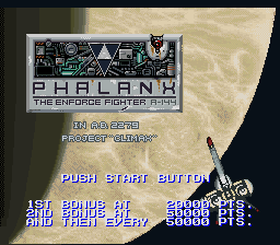 Phalanx - The Enforce Fighter A-144 (Japan) Title Screen